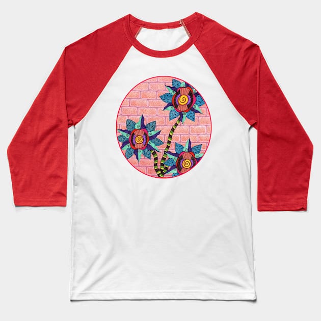 Brick Wall Flower Pot in Color Baseball T-Shirt by okhismakingart_